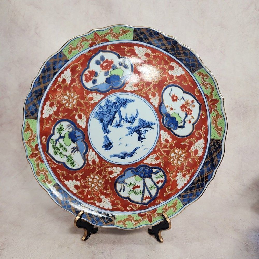 Japanese Imari 12" D Oriental Porcelain Scalloped Plate‎